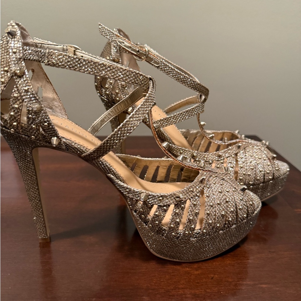 Gianni Bini Sparkling Gold Platform Strappy Heels